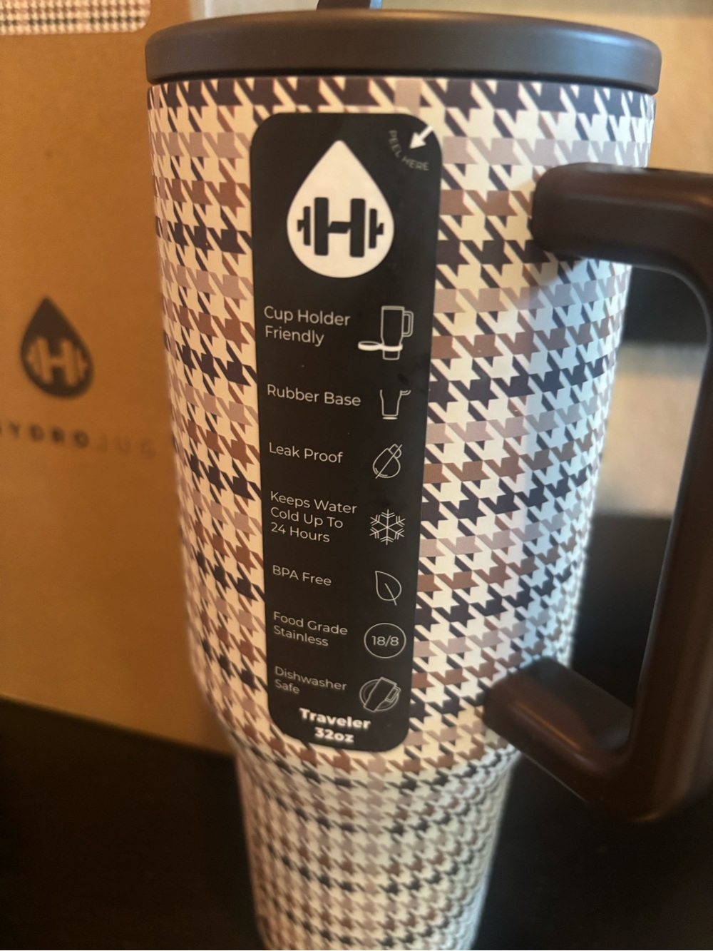 HydroJug Fall Houndstooth Travel Mug - Brown, Black, Cream